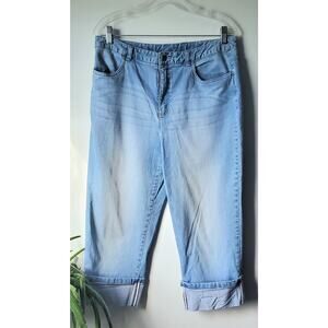 Talbots Womens Faded Blue Demin Selvage Stretch Capri Pants Size 12 Boho Preppy